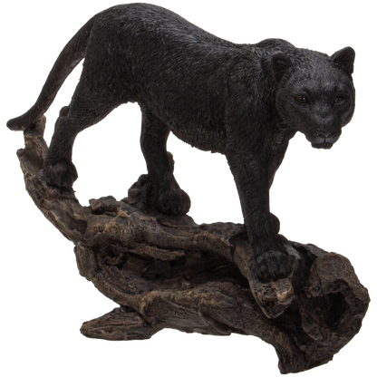 Realistic Black Cat Panther Perching on Tree Branch Decorative Resin Figurine Statue