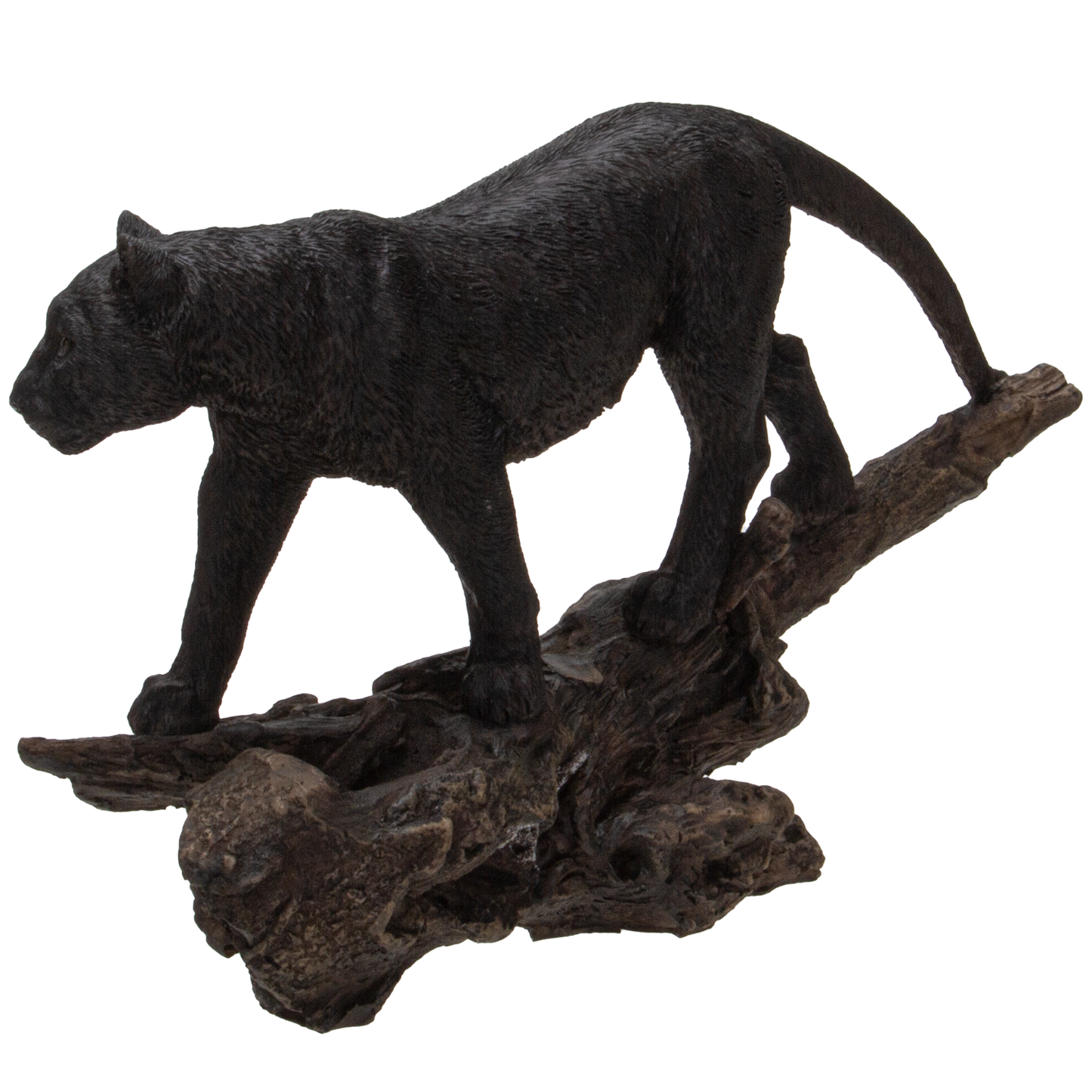 Realistic Black Cat Panther Perching on Tree Branch Decorative Resin Figurine Statue