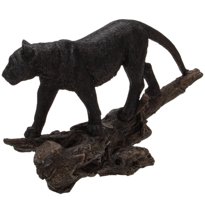 Realistic Black Cat Panther Perching on Tree Branch Decorative Resin Figurine Statue