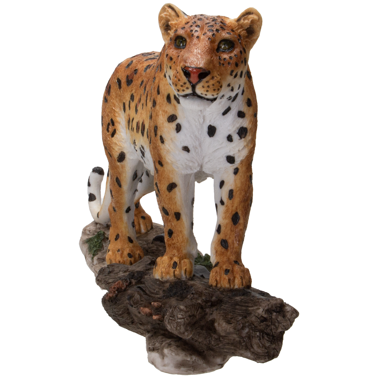 Realistic Big Cat Leopard Perching on Wood Resin Figurine Statue