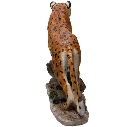 Realistic Big Cat Leopard Perching on Wood Resin Figurine Statue