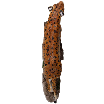 Realistic Big Cat Leopard Perching on Wood Resin Figurine Statue