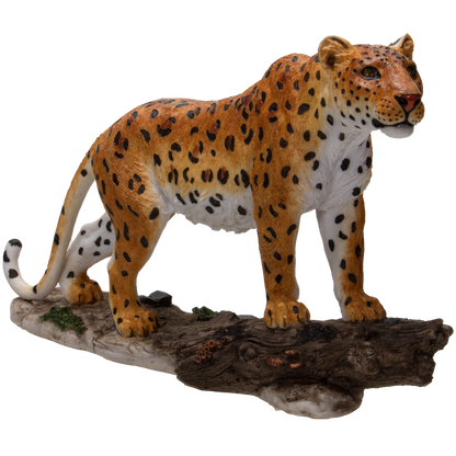 Realistic Big Cat Leopard Perching on Wood Resin Figurine Statue