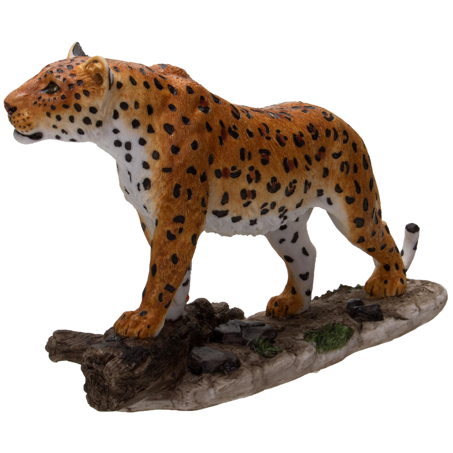 Realistic Big Cat Leopard Perching on Wood Resin Figurine Statue