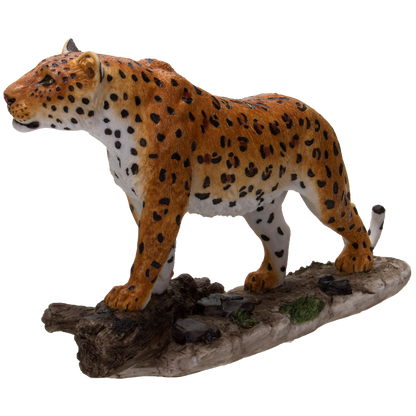 Realistic Big Cat Leopard Perching on Wood Resin Figurine Statue