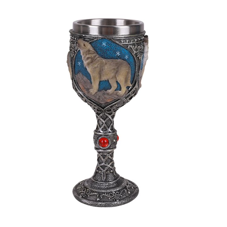 Celtic Gray Wolf Rhinestone Figurine Goblet