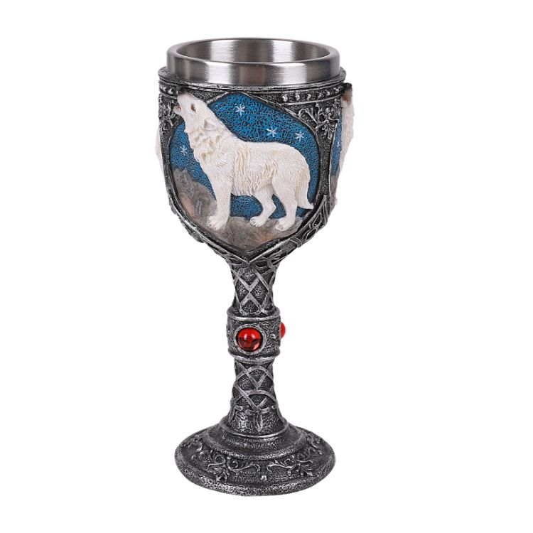 Celtic White Wolf Rhinestone Figurine Goblet