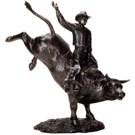 American Cowboy on Bull Resin Figurine-Bronze Finish