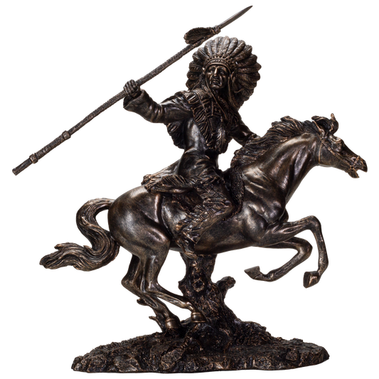 American Indian Warrior Riding Horse with Spear 13 inches tall