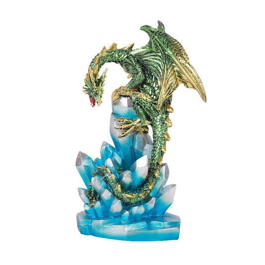 Fantasy Guarding Golden Dragon on Crystal Gemstone Rock Figurine Statue Home Decor Collectible