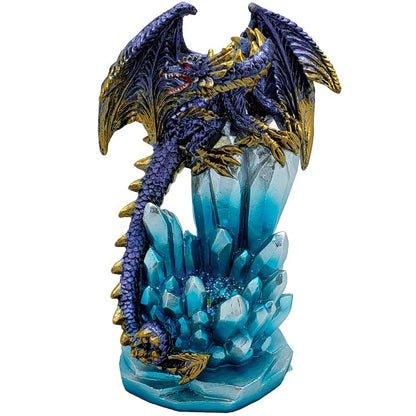 Fantasy Guarding Dragon on Crystal Gemstone Rock Figurine Statue Home Decor Collectible