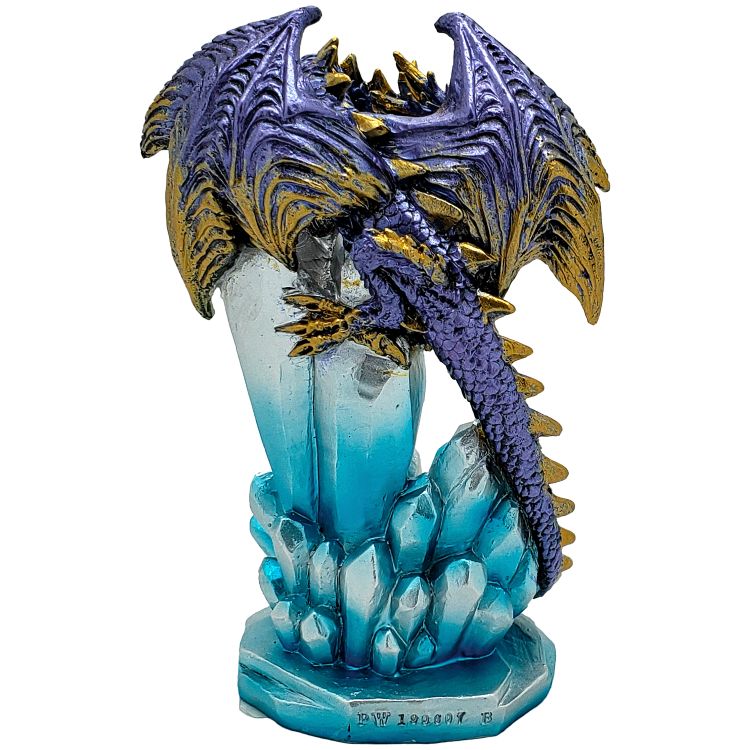 Fantasy Guarding Dragon on Crystal Gemstone Rock Figurine Statue Home Decor Collectible