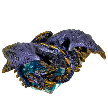 Fantasy Guarding Dragon on Crystal Gemstone Rock Figurine Statue Home Decor Collectible