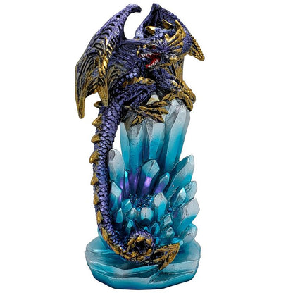 Fantasy Guarding Dragon on Crystal Gemstone Rock Figurine Statue Home Decor Collectible