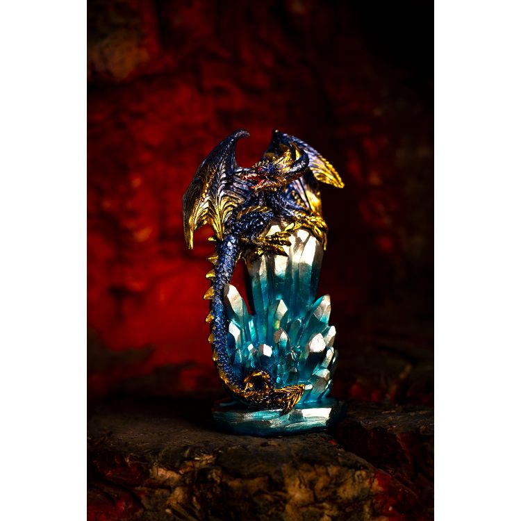 Fantasy Guarding Dragon on Crystal Gemstone Rock Figurine Statue Home Decor Collectible