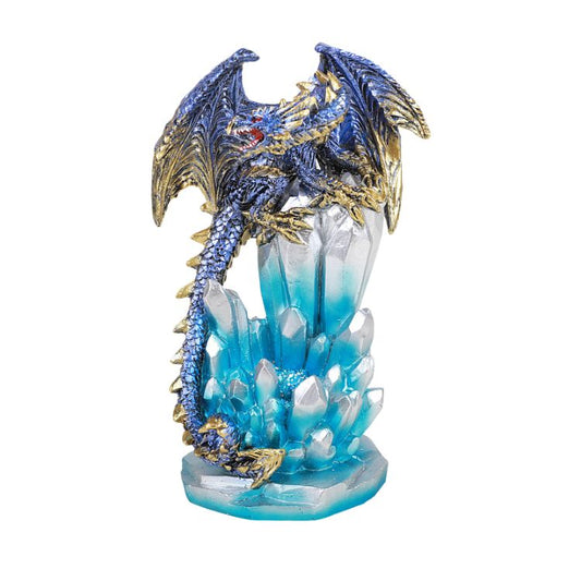 Fantasy Guarding Dragon on Crystal Gemstone Rock Figurine Statue Home Decor Collectible