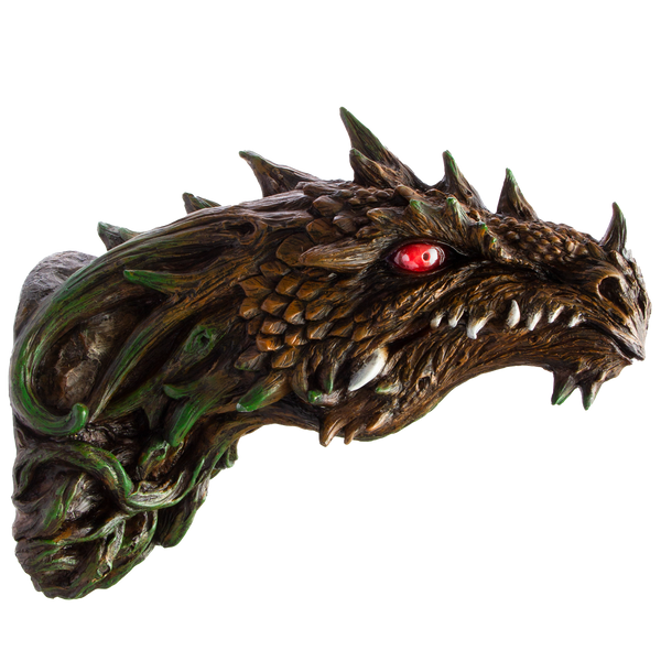 Fantasy World Tree Dragon Head Figurine with LED eyes Wall Plaque