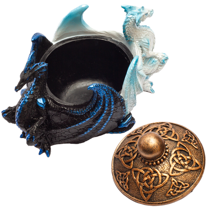 Fantasy Celtic Knotwork Dual Yin Yang Dragons Decorative Trinket Jewelry Box Figurine 5.75" long