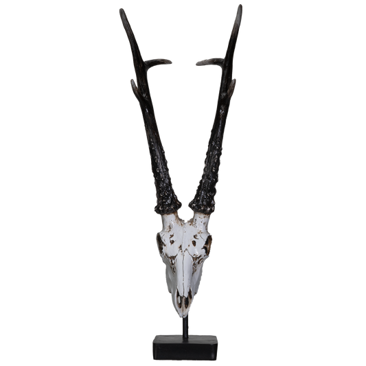 Polystone Antelope Skull with Antler Horns on Metal Stand Home Decorative Accent Faux Taxidermy Animal Trophy 19.75 in