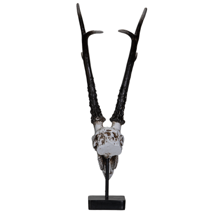 Polystone Antelope Skull with Antler Horns on Metal Stand Home Decorative Accent Faux Taxidermy Animal Trophy 19.75 in