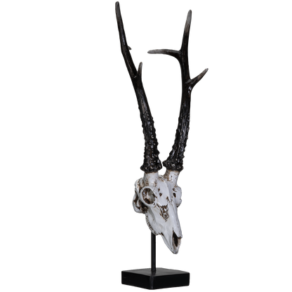 Polystone Antelope Skull with Antler Horns on Metal Stand Home Decorative Accent Faux Taxidermy Animal Trophy 19.75 in