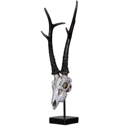 Polystone Antelope Skull with Antler Horns on Metal Stand Home Decorative Accent Faux Taxidermy Animal Trophy 19.75 in