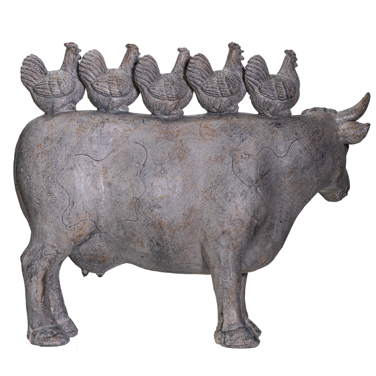 Rustic Decor Barnyard Designs Stacked Chickens on Cattle Cow Figurine 13.5 inches Dining Room Farmhouse Decor