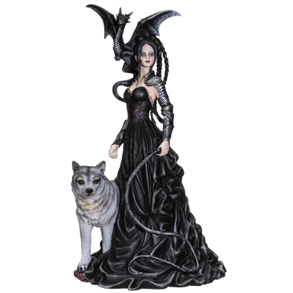 Nene Thomas Collection Bella Maestra with Wolf and Winged Dragon Resin Figurine Statue