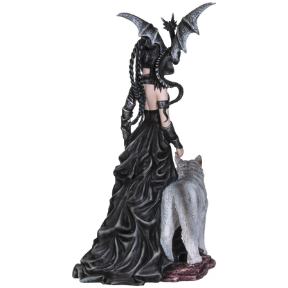 Nene Thomas Collection Bella Maestra with Wolf and Winged Dragon Resin Figurine Statue