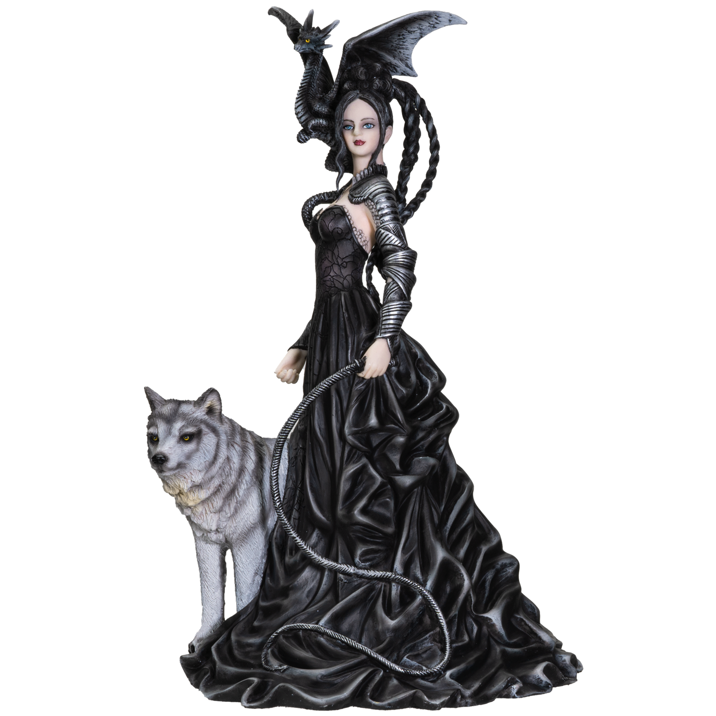 Nene Thomas Collection Bella Maestra with Wolf and Winged Dragon Resin Figurine Statue