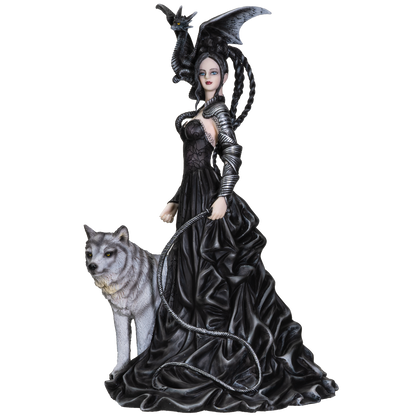 Nene Thomas Collection Bella Maestra with Wolf and Winged Dragon Resin Figurine Statue