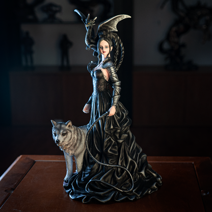 Nene Thomas Collection Bella Maestra with Wolf and Winged Dragon Resin Figurine Statue