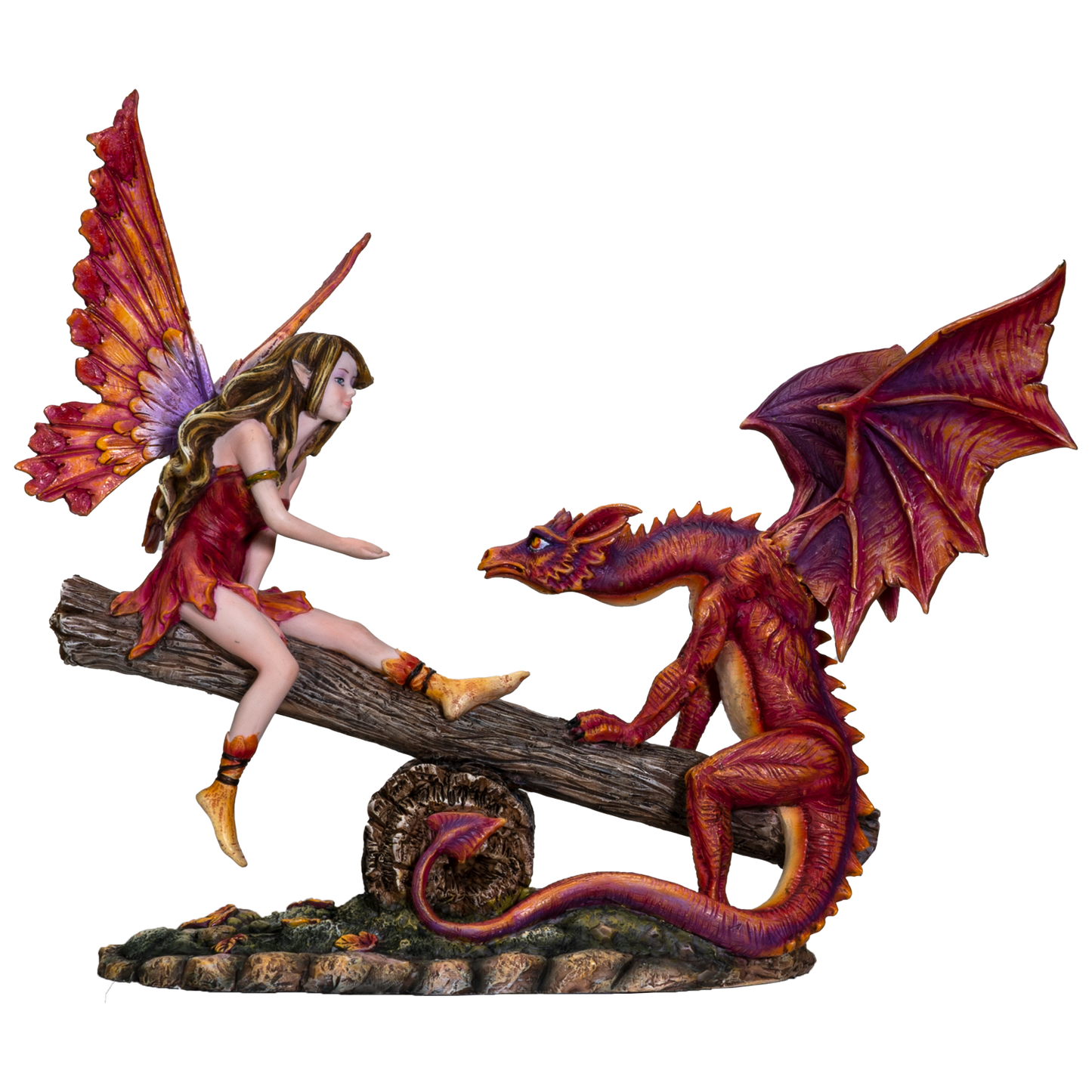 FairyTate Fairy Red Dragon on the Seesaw Decorative Resin Collectible Figurine Statue