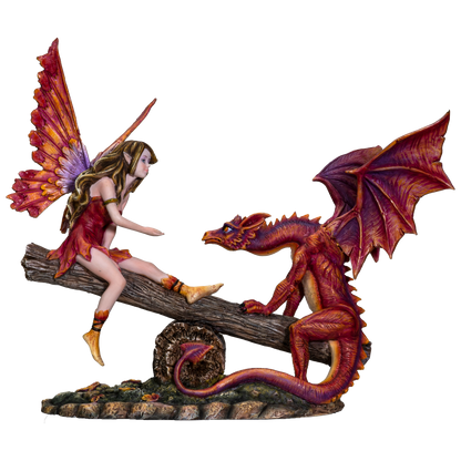 FairyTate Fairy Red Dragon on the Seesaw Decorative Resin Collectible Figurine Statue