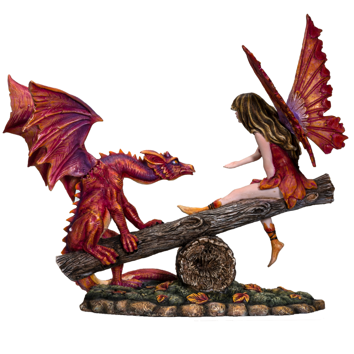 FairyTate Fairy Red Dragon on the Seesaw Decorative Resin Collectible Figurine Statue