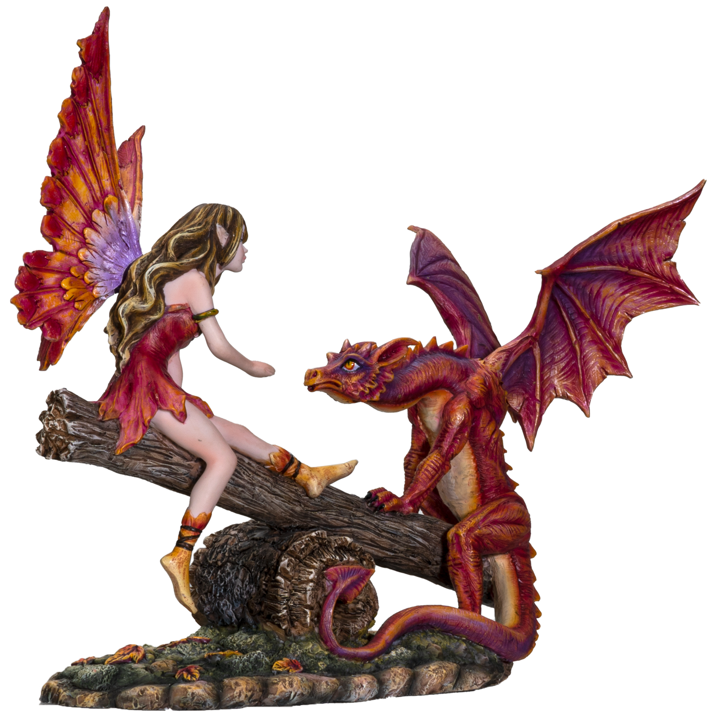 FairyTate Fairy Red Dragon on the Seesaw Decorative Resin Collectible Figurine Statue