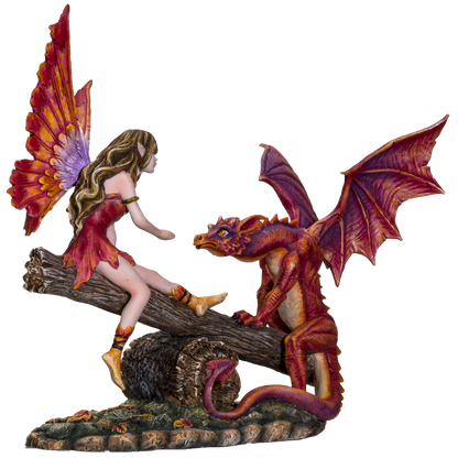 FairyTate Fairy Red Dragon on the Seesaw Decorative Resin Collectible Figurine Statue