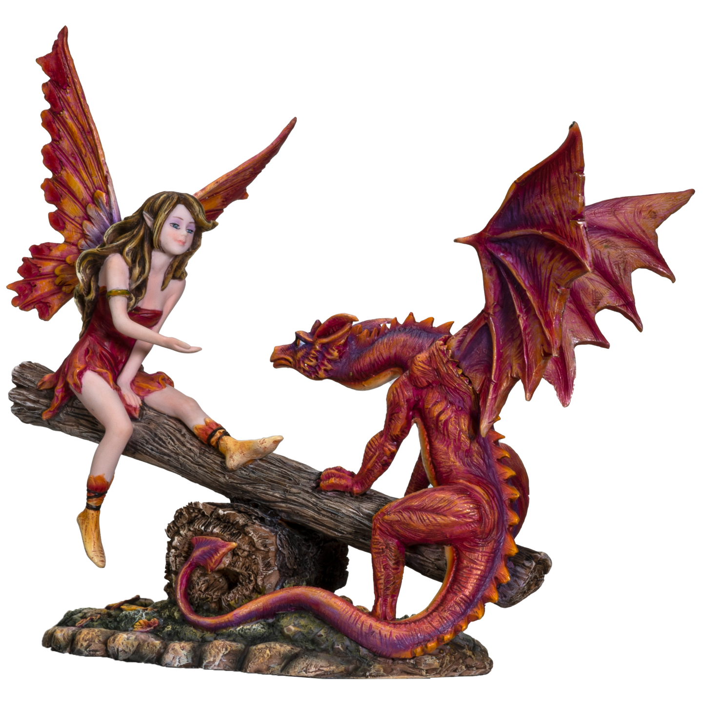 FairyTate Fairy Red Dragon on the Seesaw Decorative Resin Collectible Figurine Statue