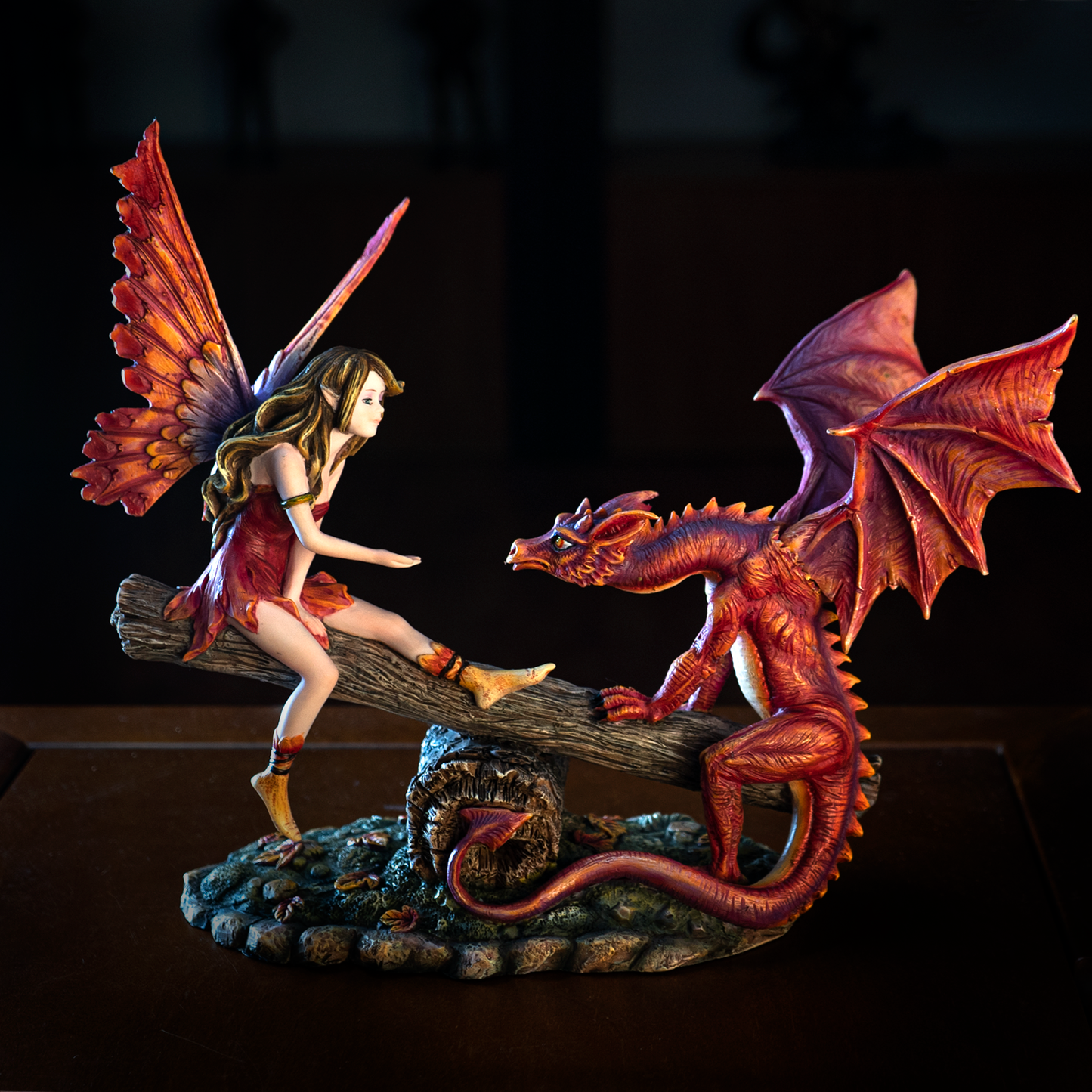 FairyTate Fairy Red Dragon on the Seesaw Decorative Resin Collectible Figurine Statue