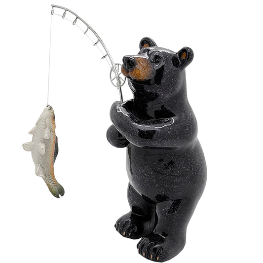 Animal World Black Bear Fishing Resin Figurine Home Decor