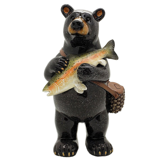 Animal World Black Bear Fisherman 6.5 inches Tall Resin Figurine Home Decor