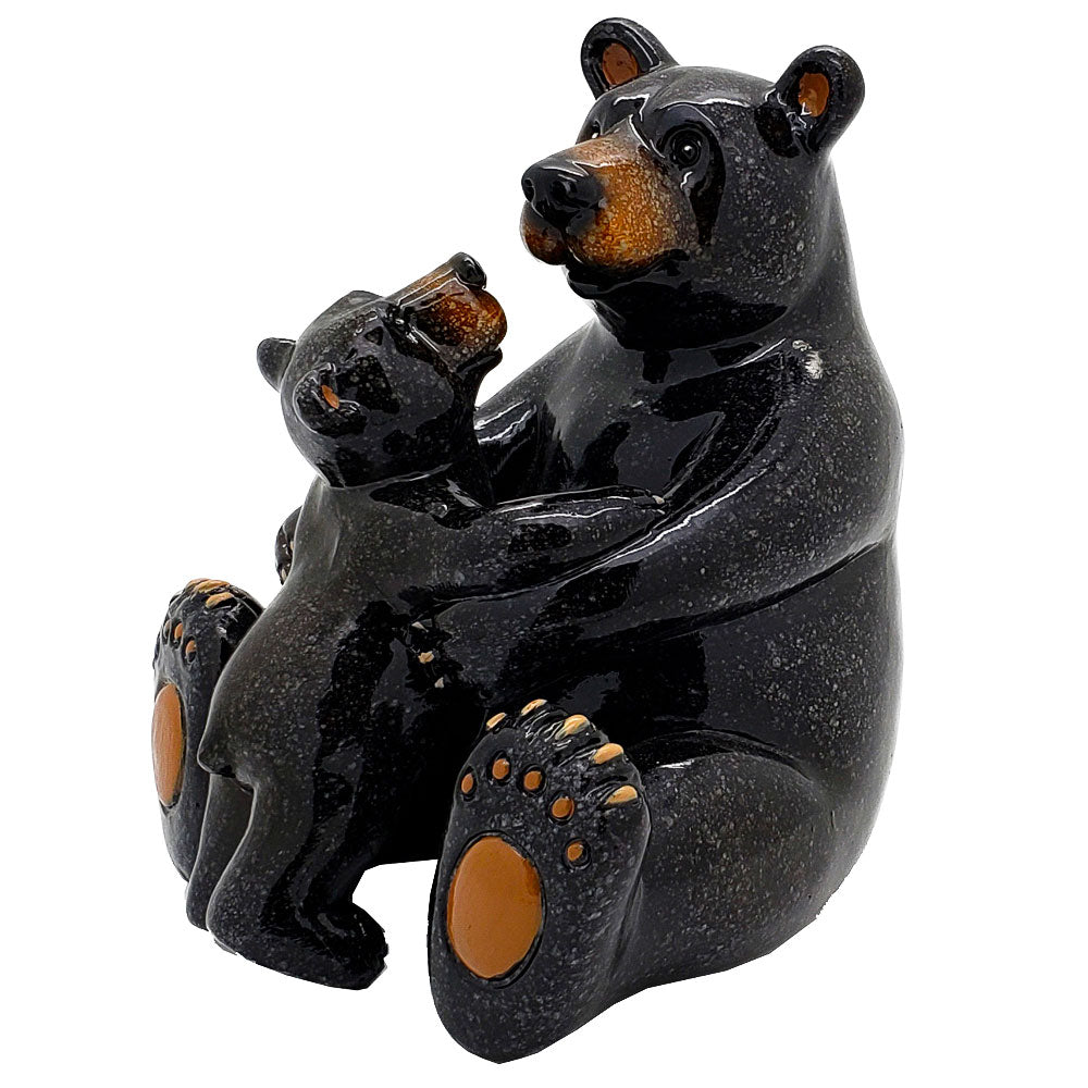 Animal World Black Bear Family Mother and Child Resin Figurine