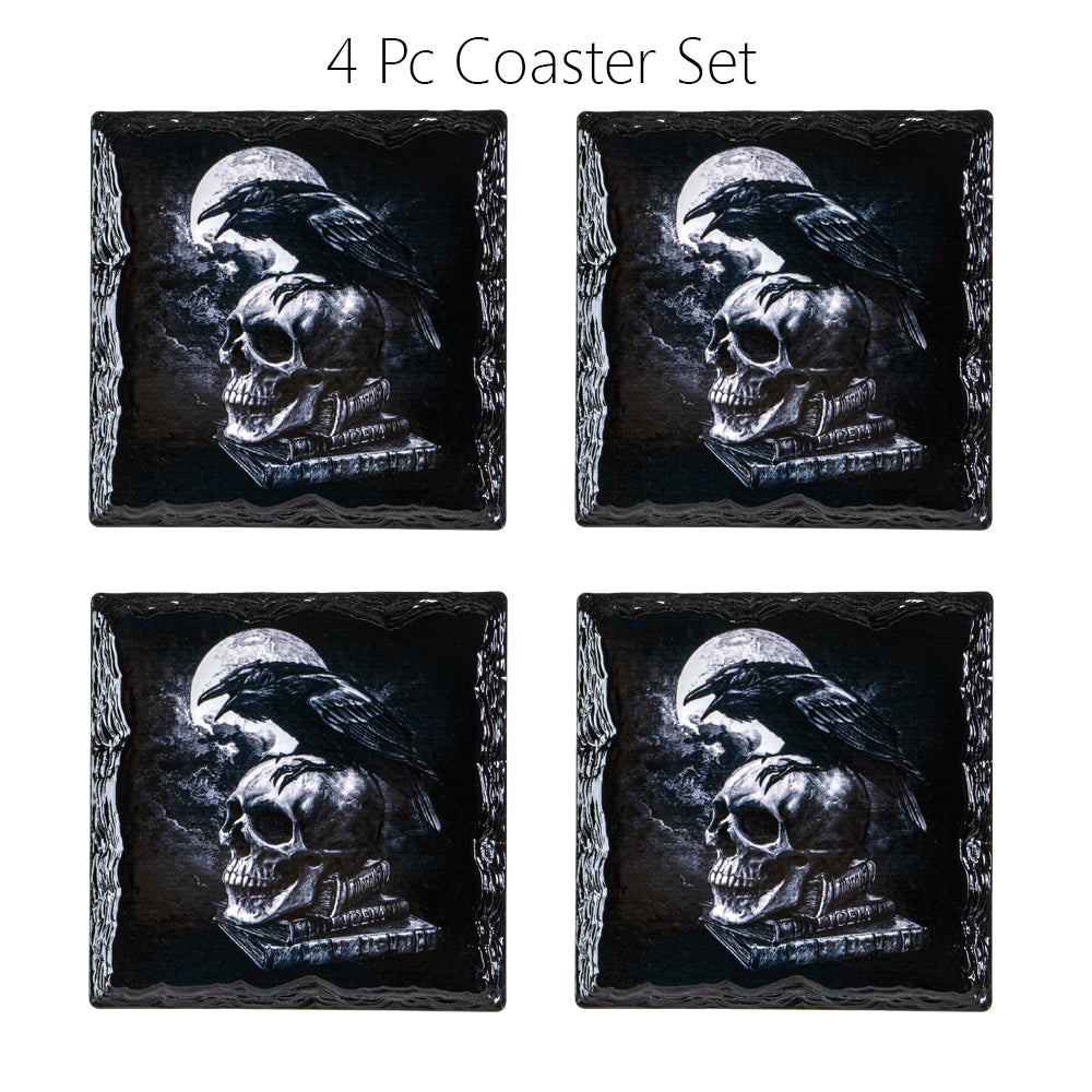 Poes Raven Slate Ceramic Coaster With Cork Backing Set of 4