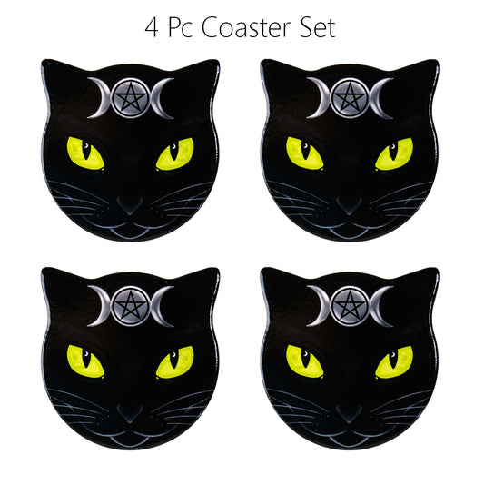 Triple Moon Cat Ceramic Coaster With Cork Backing Set of 4