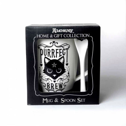 Sacred Cat Purrfect Brew Ceramic Mug and Spoon Set by Alchemy England