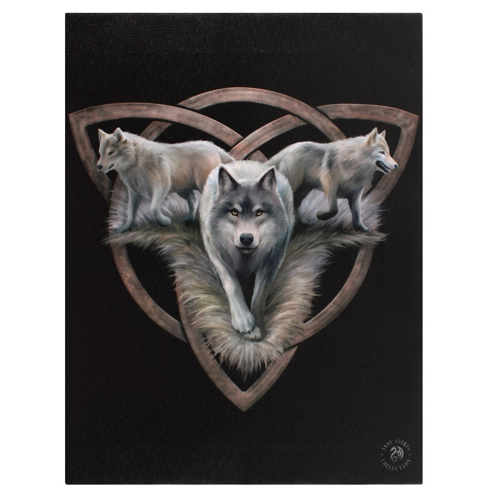 Fantasy World Wolf Trio Picture Canvas Framed Wall Art Wall Plaque -7.5"W x 9.85"H