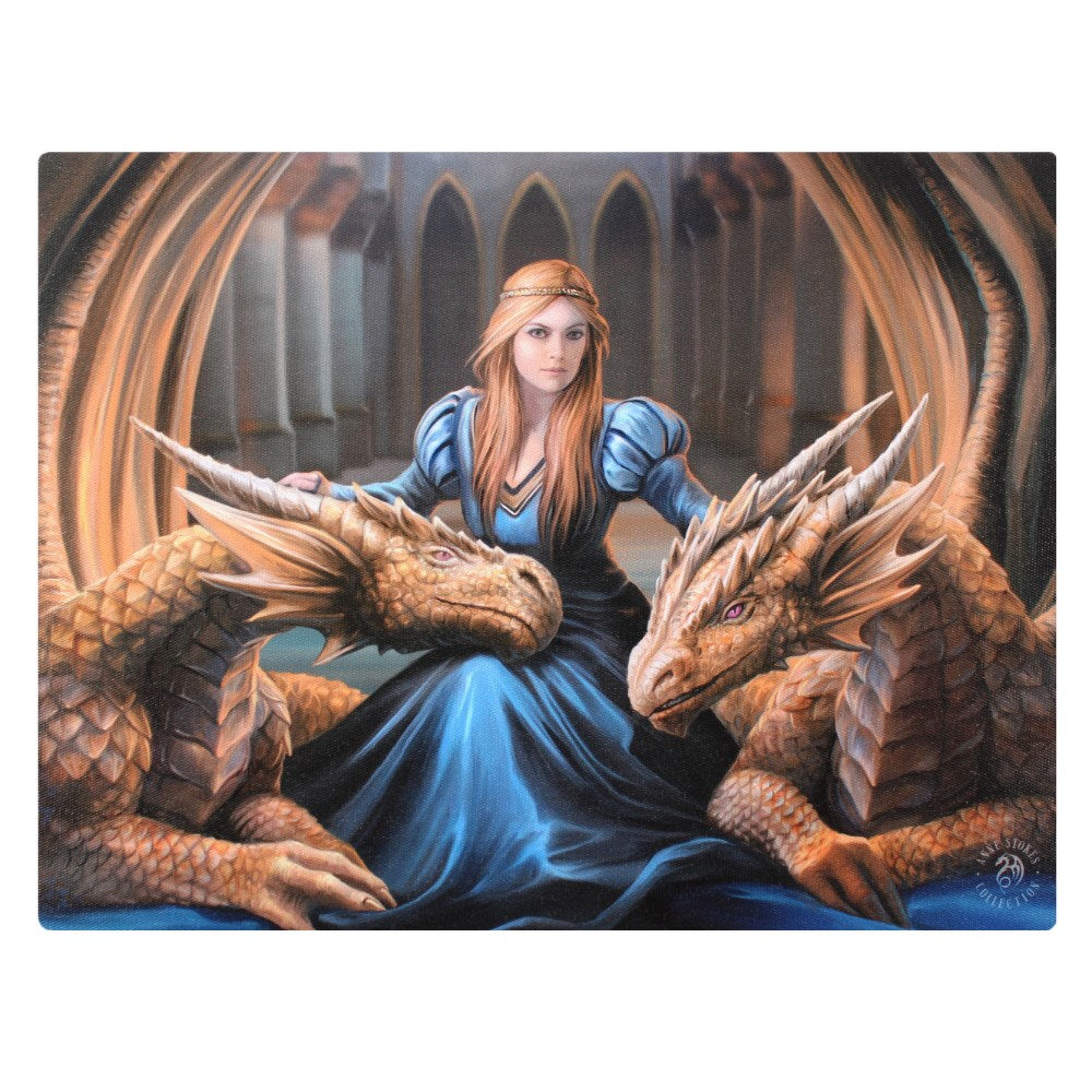 Fantasy World Two Dragon Fierce Loyalty Picture Canvas Framed Wall Art Wall Plaque -7.5"W x 9.85"H