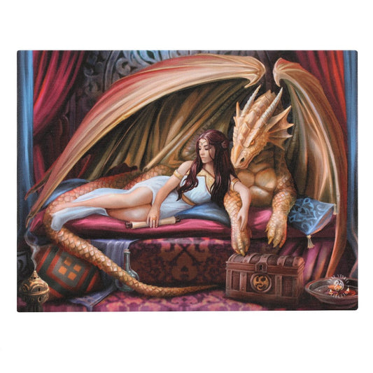 Fantasy World Inner Sanctum Dragon Beauty Picture Canvas Framed Wall Art Wall Plaque -7.5"W x 9.85"H