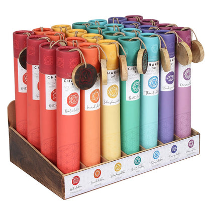 7 Chakra Aromatherapy Meditation Fragranced Incense 30 Sticks Starter Pack with Wooden Ash Catcher - Pack of 28 with Display Tray Included