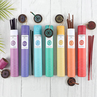 7 Chakra Aromatherapy Meditation Fragranced Incense 30 Sticks Starter Pack with Wooden Ash Catcher - Pack of 28 with Display Tray Included